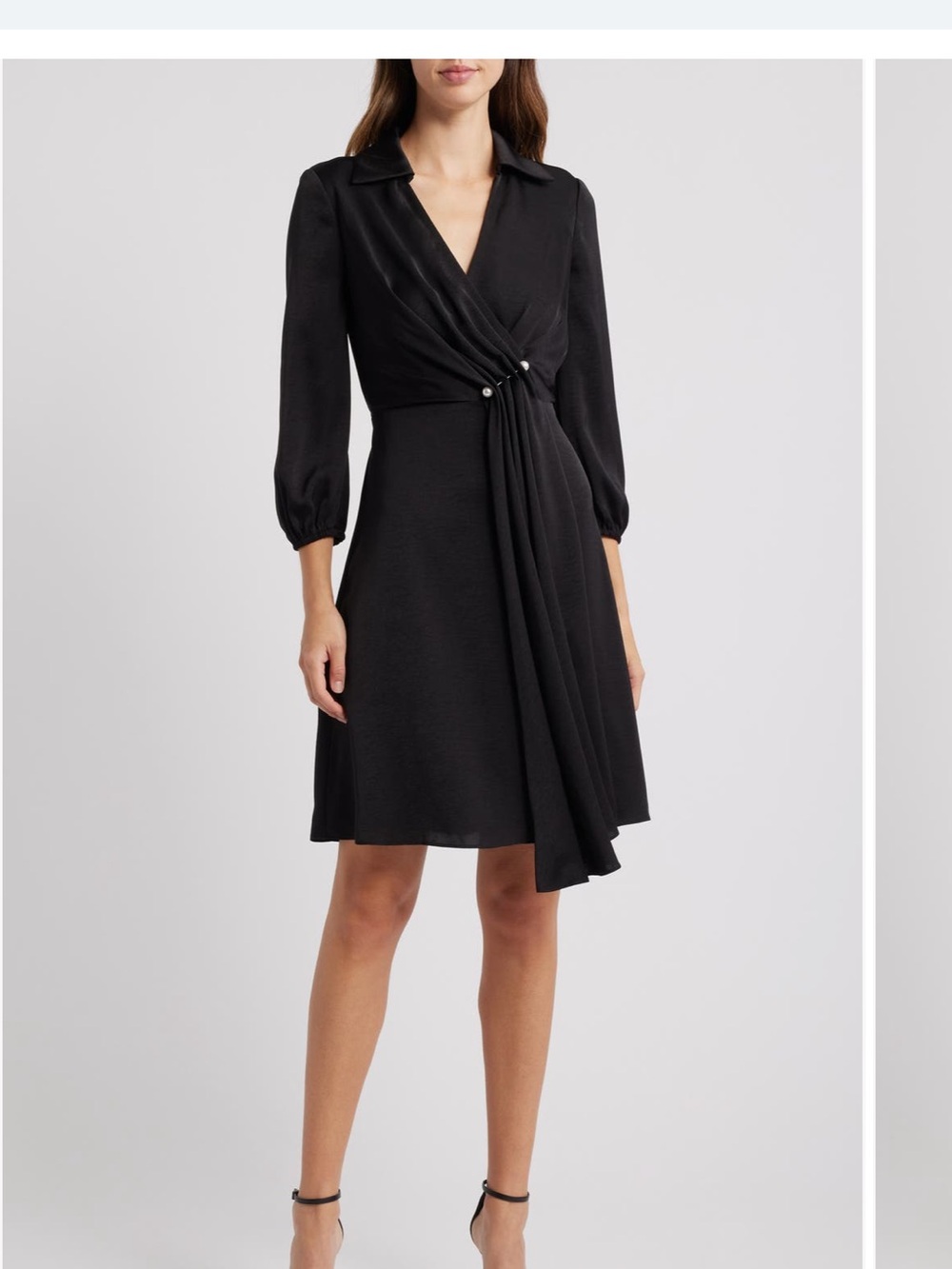 Vince Camuto Black Long-Sleeve Faux-Wrap Dress
